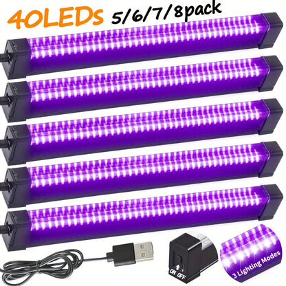 Compact USB UV Black-Light Bar Set with Pictured LED Rows, Inline Controls and 5-, 6-, 7- or 8-Pack Options