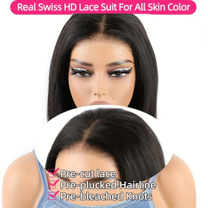 Straight Bob Human-Hair 4x4 Lace Closure Wig in Black with 8, 12, 14 or 16-Inch Length Options