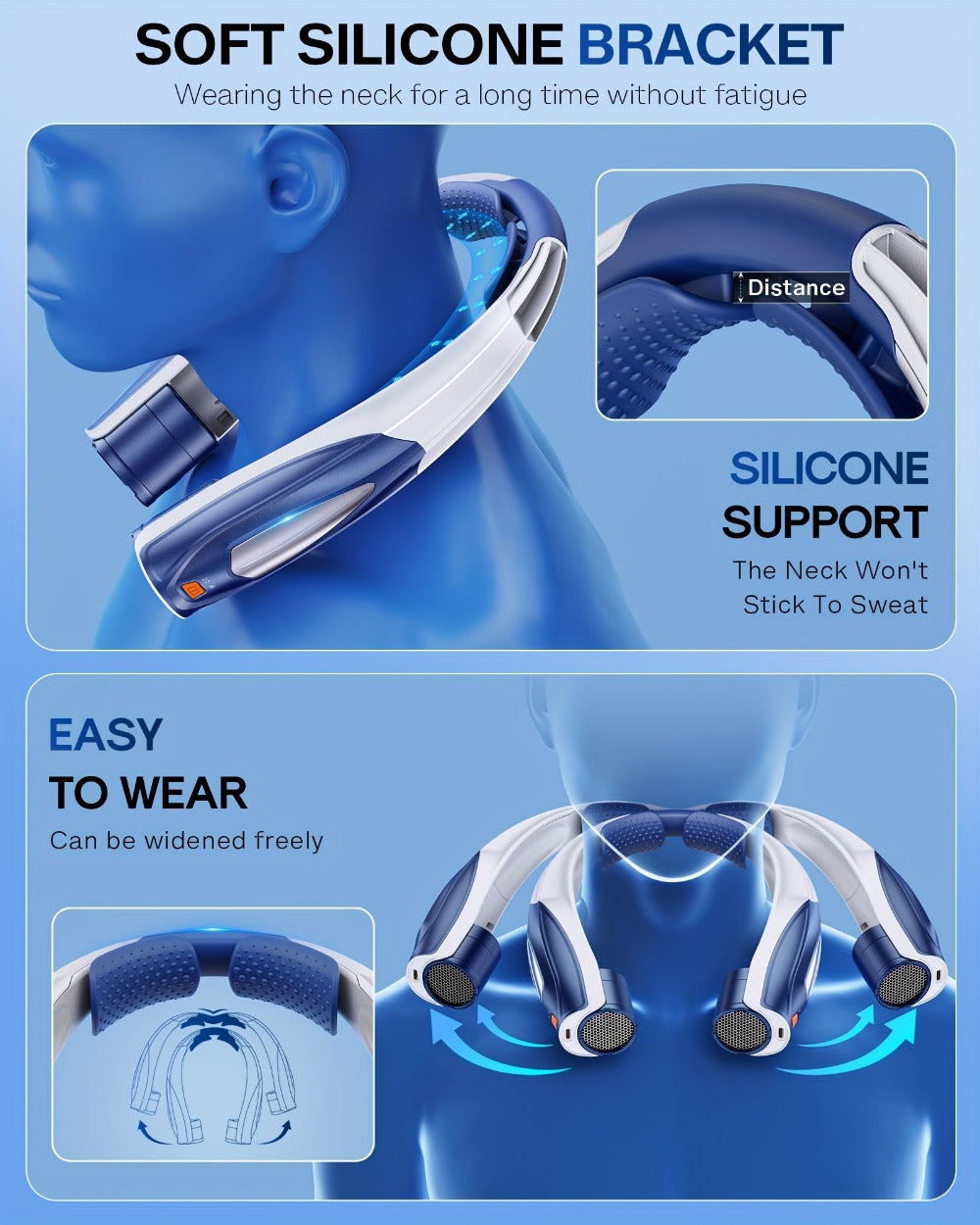 Wearable Neck Fan with Dual 3000mAh Battery Labels, Six Settings, USB-C Charging and Three Colors