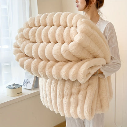 Plush Faux Fur Blanket – Imitation Rabbit Fur 300-350gsm Knit Throw for Sofa, Bed & Travel, All Season, 3 Colors, 2 Sizes
