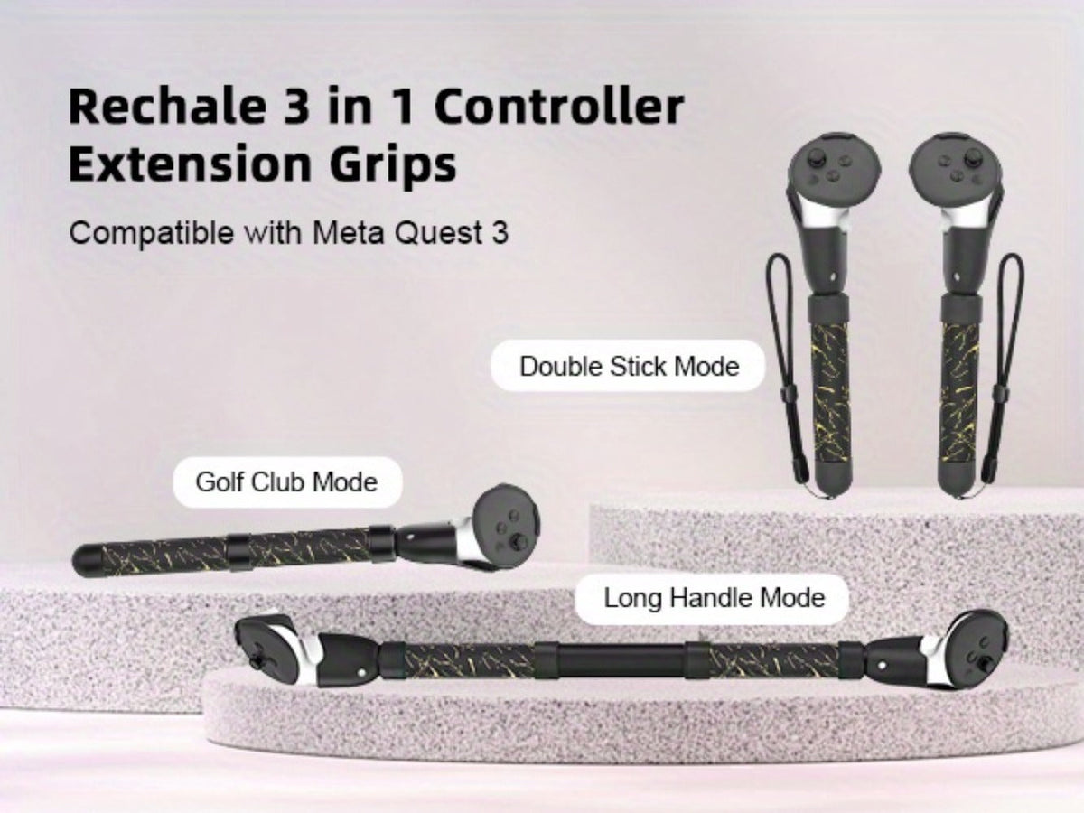 Meta Quest 3S Controller Handle Extension Grips, 3-in-1 VR Handle Attachments for Beat Saber, Golf+