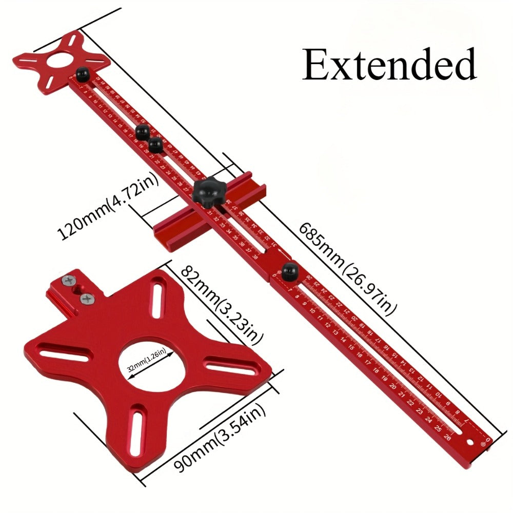 Router Circle Cutting Jig with Adjustable Red Guide Rail for Woodworking Routers and Circular Cutting Projects