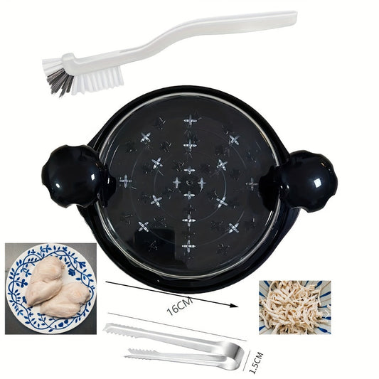 Chicken Shredder Tool with 360° Twist Handle, Large Meat Shredder with Anti-Slip Base, Ergonomic Grip, BPA-Free, Transparent Lid, Includes Heat Tongs & Cleaning Brush for Chicken Breast Pulled Pork