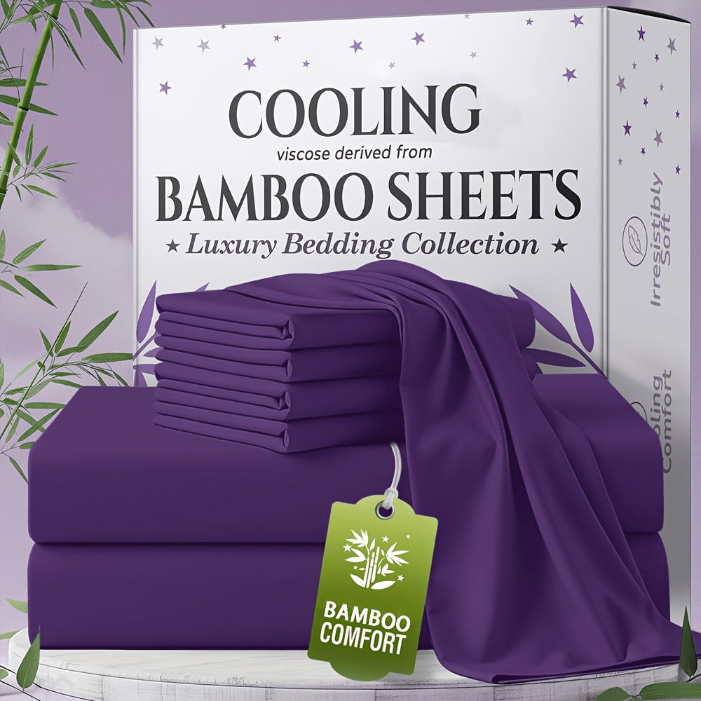 Bed Sheet Set Bamboo-Derived Fabric in 4- or 6-Piece Configuration with Extra-Deep Pocket and Fifteen Colors