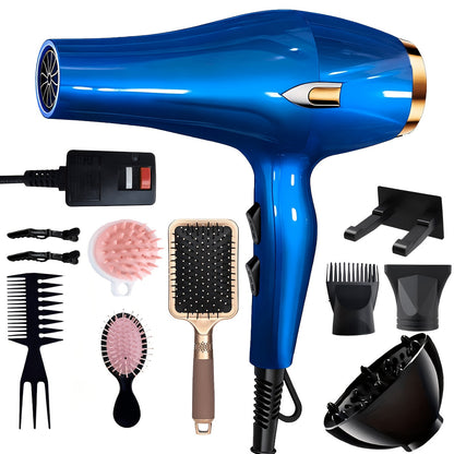 Brushless Motor Hair Dryer Set with Accessories - Professional Blow Dryer Kit Concentrator Nozzle Comb Clips 2 Modes 3 Speeds Ionic Anti-Frizz Home Salon Travel Black White Blue Green