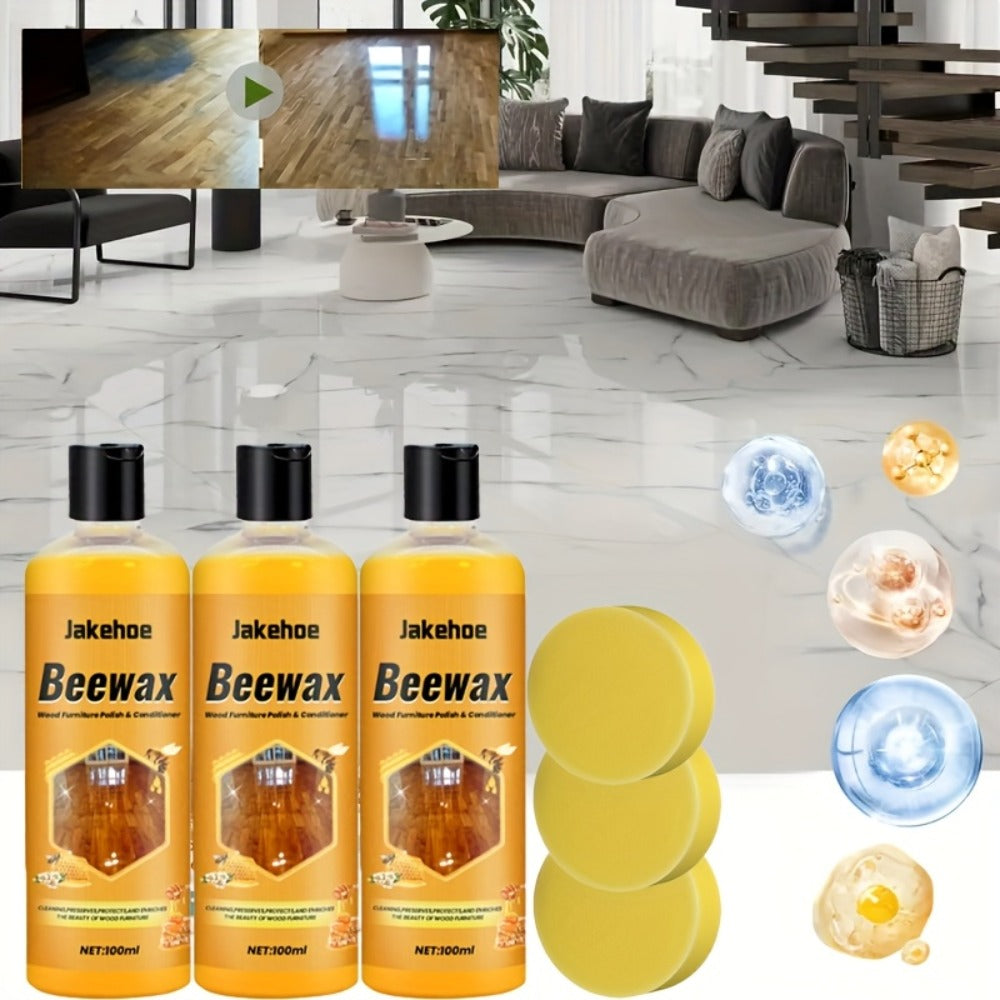 Beeswax Floor Cleaner & Polish - Natural Wood Floor Care Agent with Hydrogen Peroxide, Dust Prevention & Bright Polishing for Hardwood, Laminate & Tile Floors