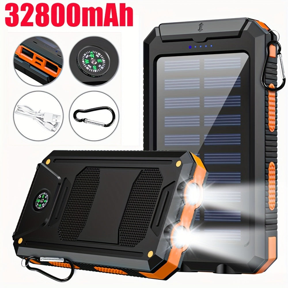 32800mAh Solar Power Bank 6 Outputs Wireless Charger – 4 Built-In Cables Dual Flashlights 15W Fast Charging, 32800 38800mAh External Battery Pack for Travel Camping GPS Emergency iPhone 17 Android