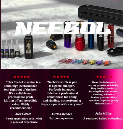Tattoo Gun Kit Neebol Cordless Wireless 1600mAh Battery 20 Cartridge Needles 8 Inks White Soap Complete Tattoo Machine Set for Beginners & Artists Body Art Gift