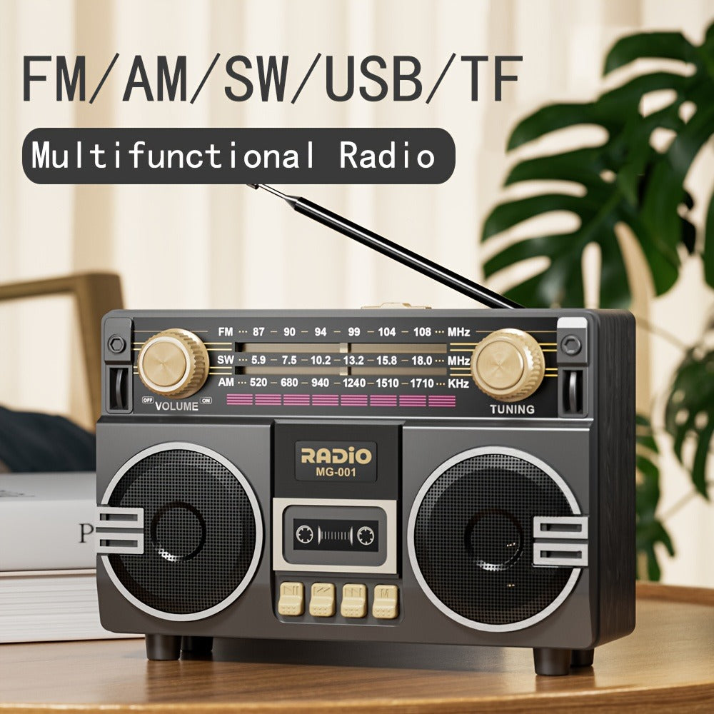 Portable AM/FM/SW Radio with 1200mAh Battery, Bluetooth, USB/TF/AUX Playback and LED Flashlight
