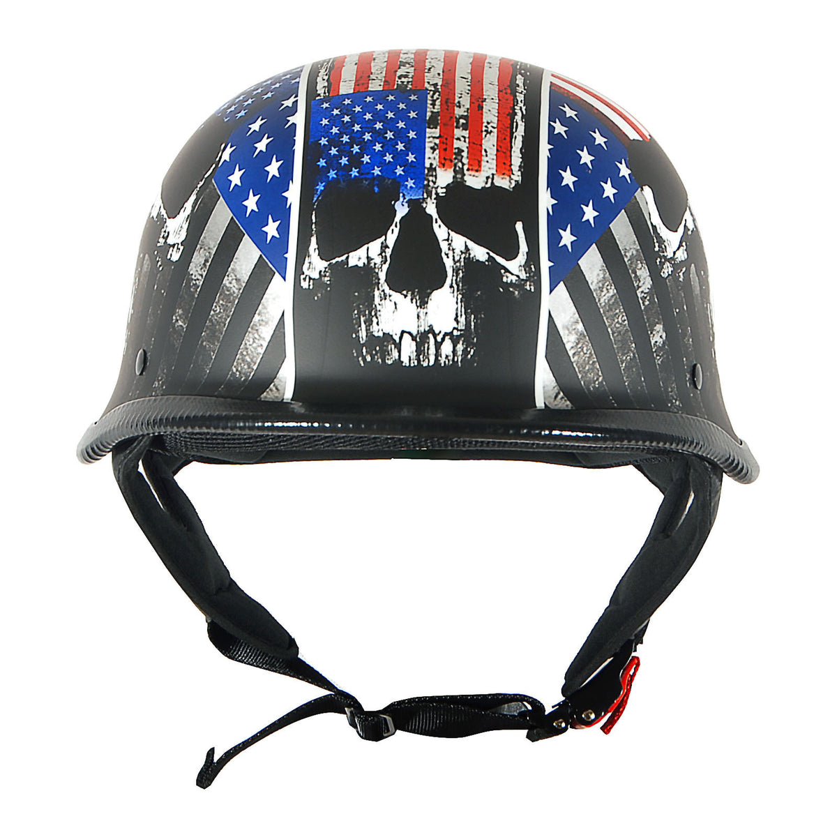 German Style Motorcycle Half Face Helmet – Novelty Skull & Carbon Fiber Design, UV Glossy Finish, Removable Washable Padding, Quick Release Buckle, Adult M/L/XL