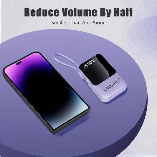10000mAh Mini Power Bank 4 Built-In Cables Ultra-Bright LED Digital Display – 22.5W Super Fast Charging Multifunctional Portable Charger for Outdoor Travel, Compatible with iPhone Android Samsung