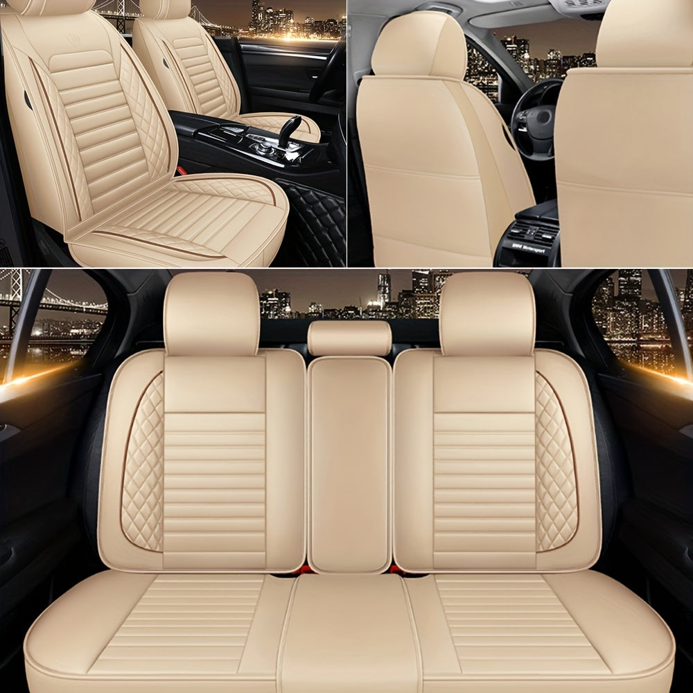 Car Seat Covers Full Set – 5-Seat PU Leather Airbag Compatible Universal Fit Sedan SUV Truck Waterproof with Front Storage Bag & Detachable Armrest