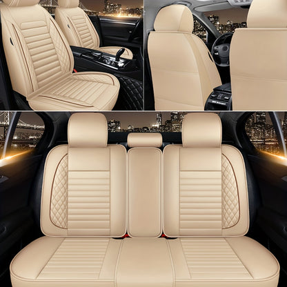 Car Seat Covers Full Set – 5-Seat PU Leather Airbag Compatible Universal Fit Sedan SUV Truck Waterproof with Front Storage Bag & Detachable Armrest