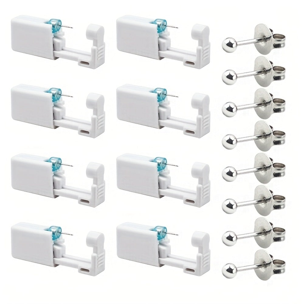 Ear Piercing Kit – 8 PCS Disposable Self Piercing Gun with 316 Stainless Steel Earrings, Safe & Easy Home Ear Piercing Tool for Family & Party Use