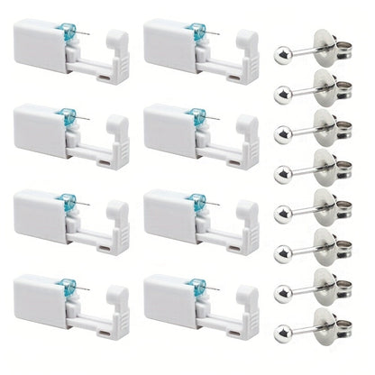 Ear Piercing Kit – 8 PCS Disposable Self Piercing Gun with 316 Stainless Steel Earrings, Safe & Easy Home Ear Piercing Tool for Family & Party Use