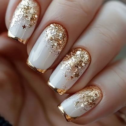 Press On Nails 216-Piece Soft Gel Short Square Set with French, Gradient, Glitter and Heart Designs