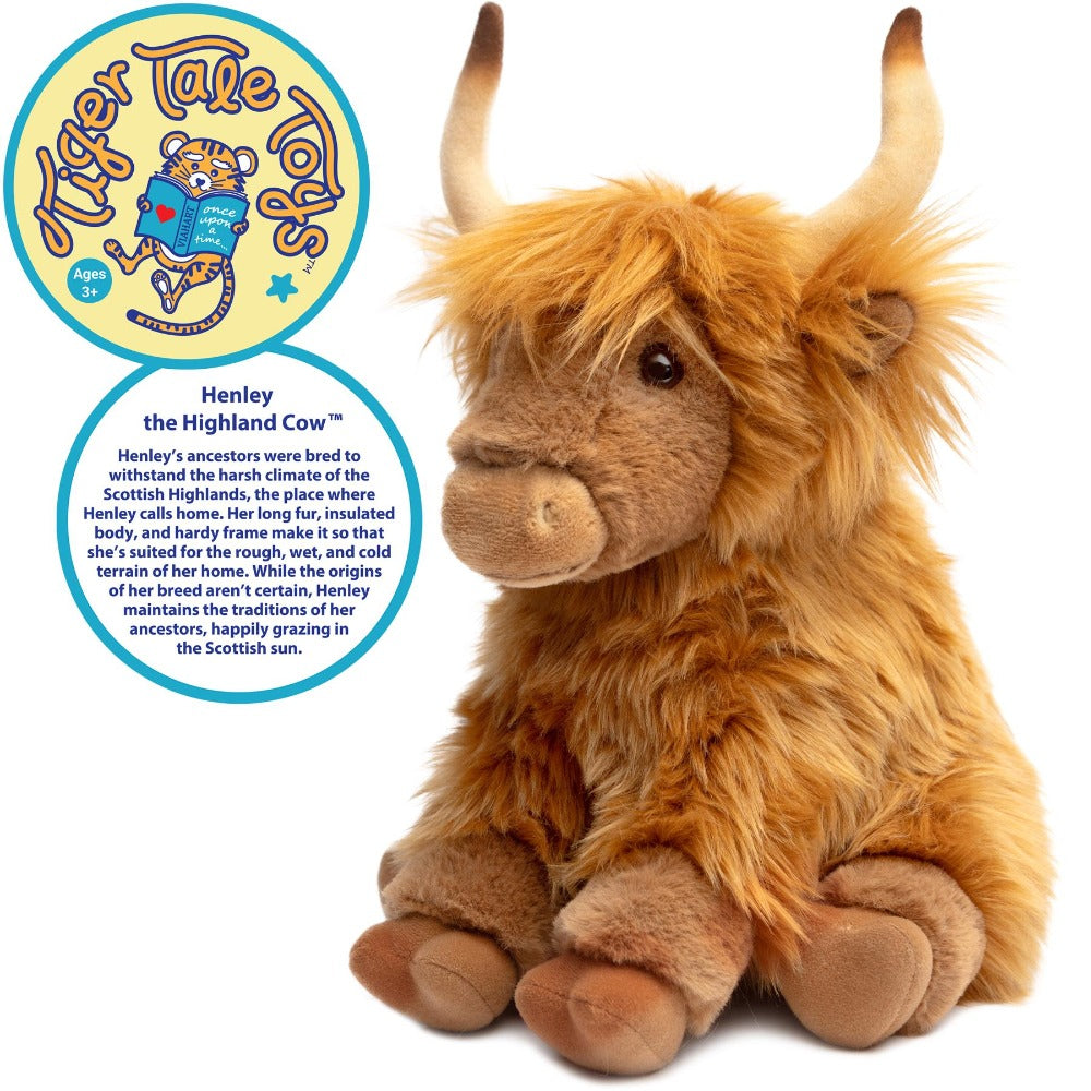 Stuffed Animal Henley Highland Cow with 14-Inch Scale, Shaggy Brown Coat and Source-Listed Care