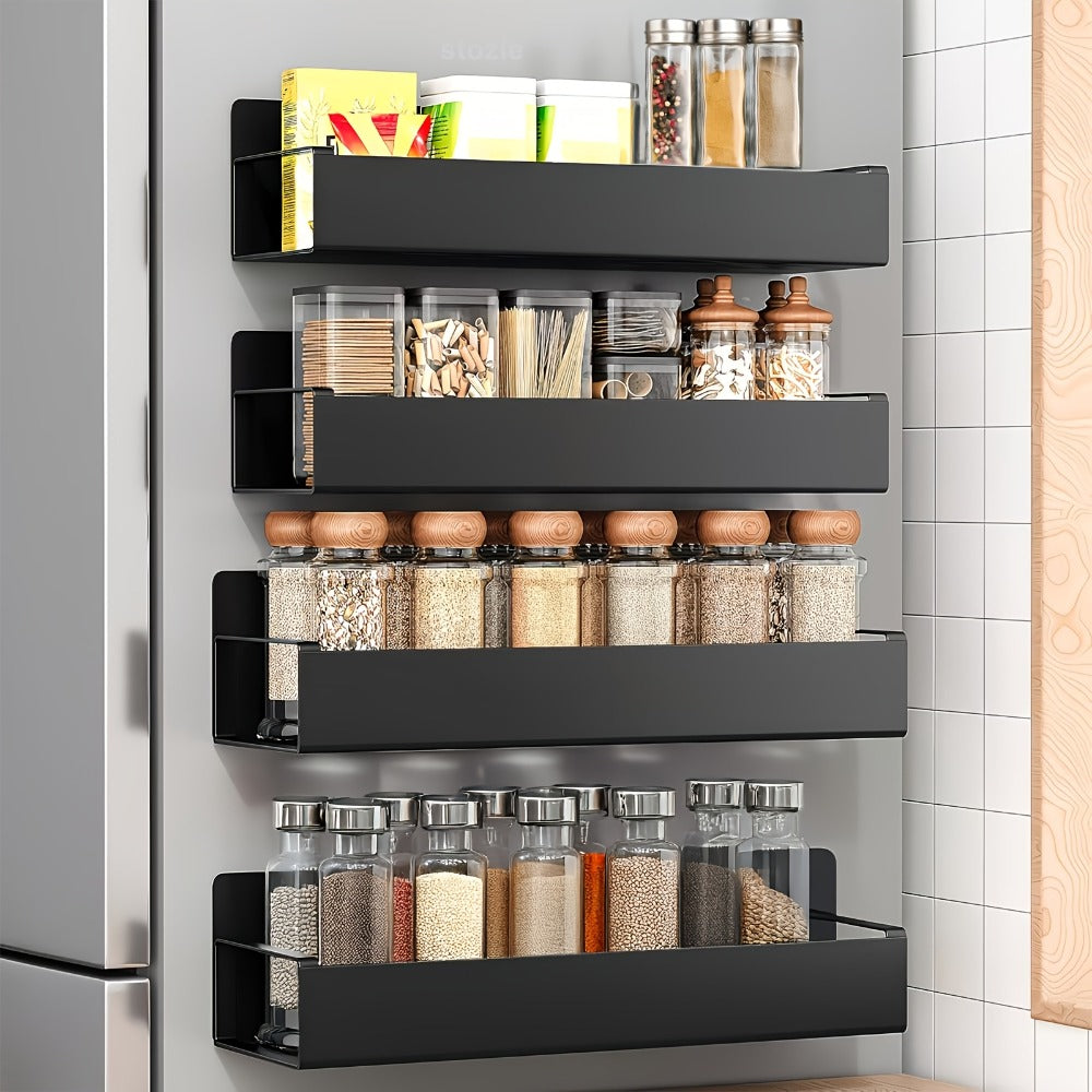 Magnetic Storage Box Organizer for Refrigerator, Washing Machine & Coffee Machine – Strong Magnetic Adsorption No-Drill Spice Rack & Kitchen Organizer, Stylish Household Storage (Black/White, 2/4pcs)