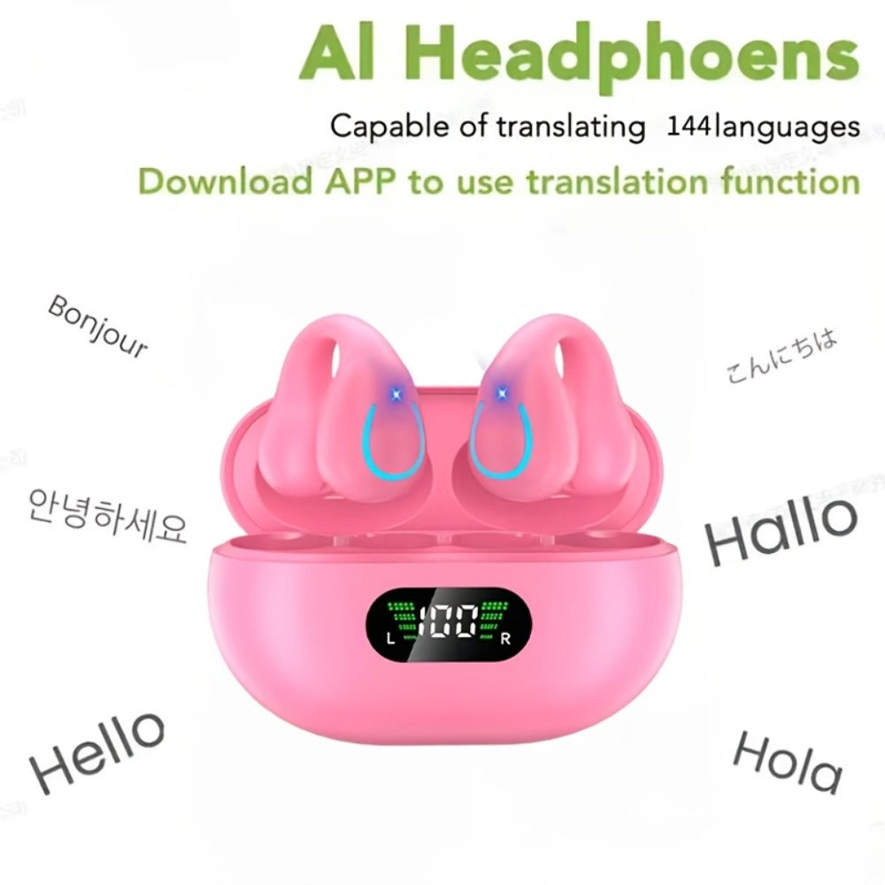 156-Language Real-Time Translation Earbuds Bluetooth 5.4 3-in-1 Mode Noise Cancelling Wireless Travel Earphones iOS Android Compatible Noir Rose Orange Cream