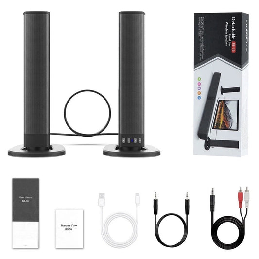 TV Soundbar Surround Sound System – Separable All-in-One Home Theater with 4x5W Magnetic Speakers, Echo Tube, Wireless & AUX Connection, TWS Pairing, Compatible with PC, Gaming & Projectors, Black