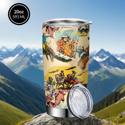 Cowboy Insulated Tumbler 20oz Stainless Steel with Lid & Straw | Western Graphic Travel Cup for Hot & Cold Drinks – Camping Drinkware, Birthday & Holiday Gift for Men & Women