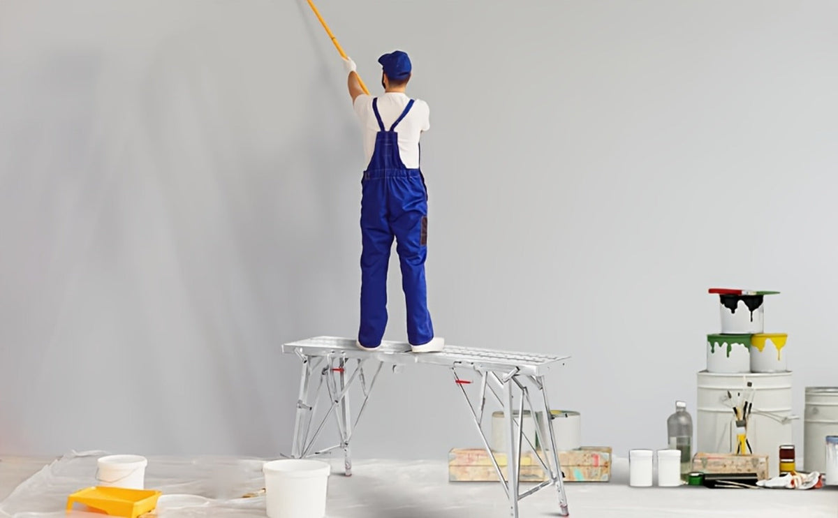 Adjustable Folding Scaffolding Work Platform, Portable Drywall Bench Step Ladder with Anti-Slip Feet & Safety Lock