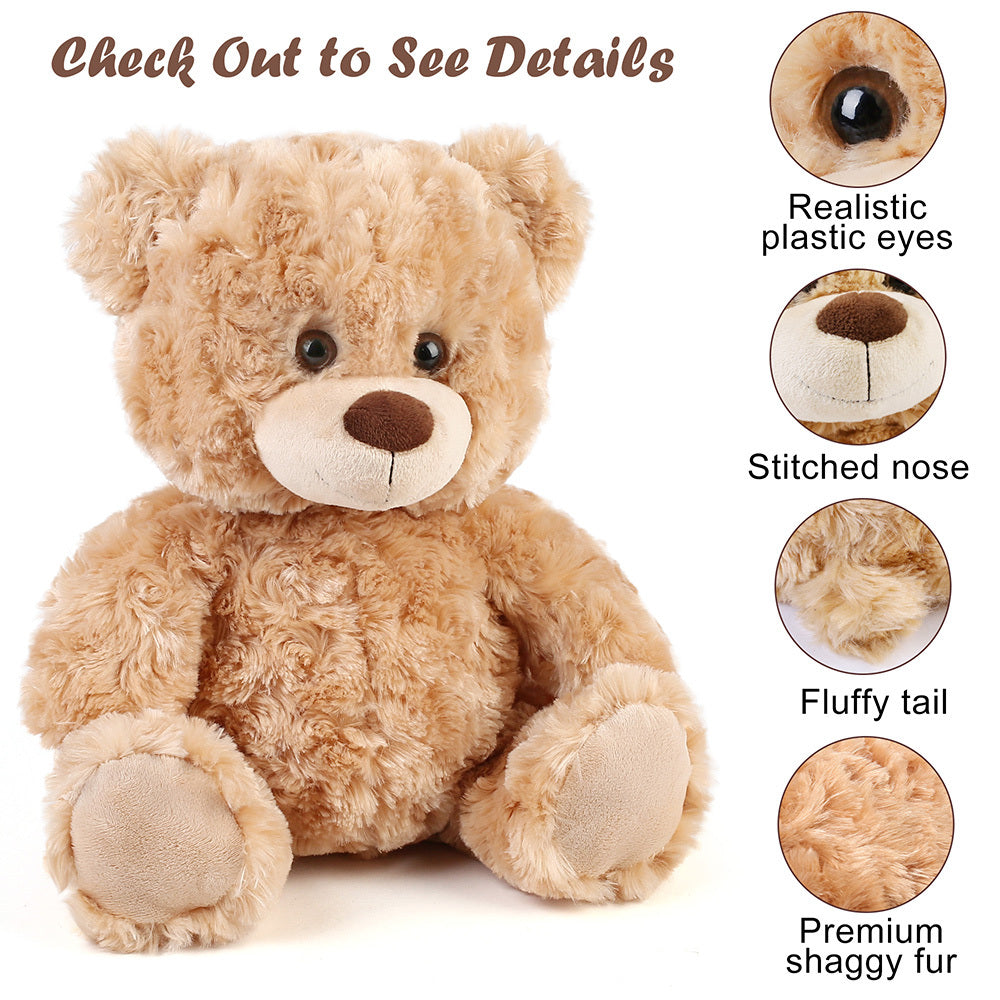 Plush Toy – Shaggy Brown Teddy Bear 15-Inch with Sitting 12-Inch Format and Classic Bow for Display