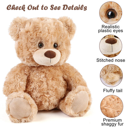 Plush Toy – Shaggy Brown Teddy Bear 15-Inch with Sitting 12-Inch Format and Classic Bow for Display
