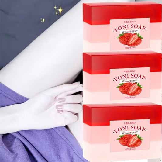 Strawberry Intimate Soap for Women 3-Pack – pH-Balanced Feminine Wash Bar for Gentle Intimate & Body Cleansing | Moisturizing Sensitive Skin Friendly Feminine Hygiene Soap | Refreshing Scent, 100g Each