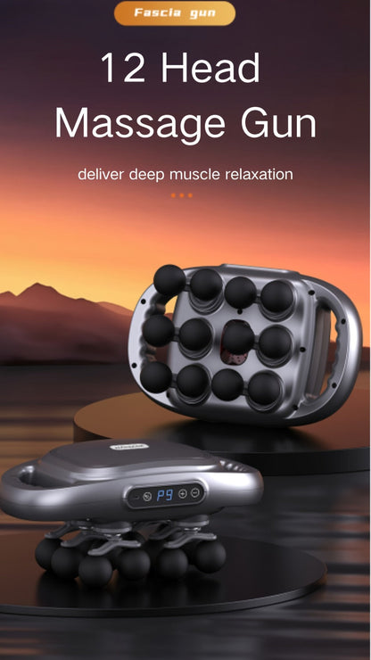 Massage Gun 12 Heads Deep Tissue Percussion Muscle Massager Set for Back Neck Shoulders Legs Foot Pain Relief Quiet Handheld Electric Body Massager
