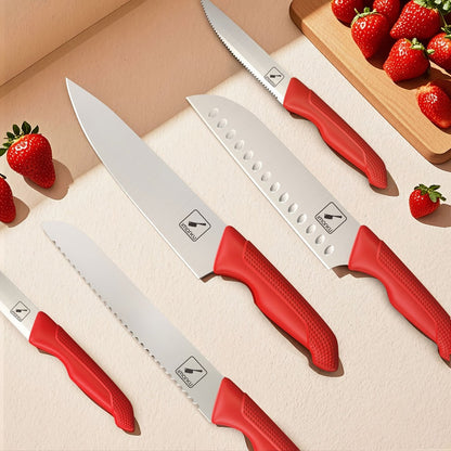14-Piece Kitchen Knife Set with Japanese 420 Stainless Steel Label, Red Handles, Scissors and Sharpening Block