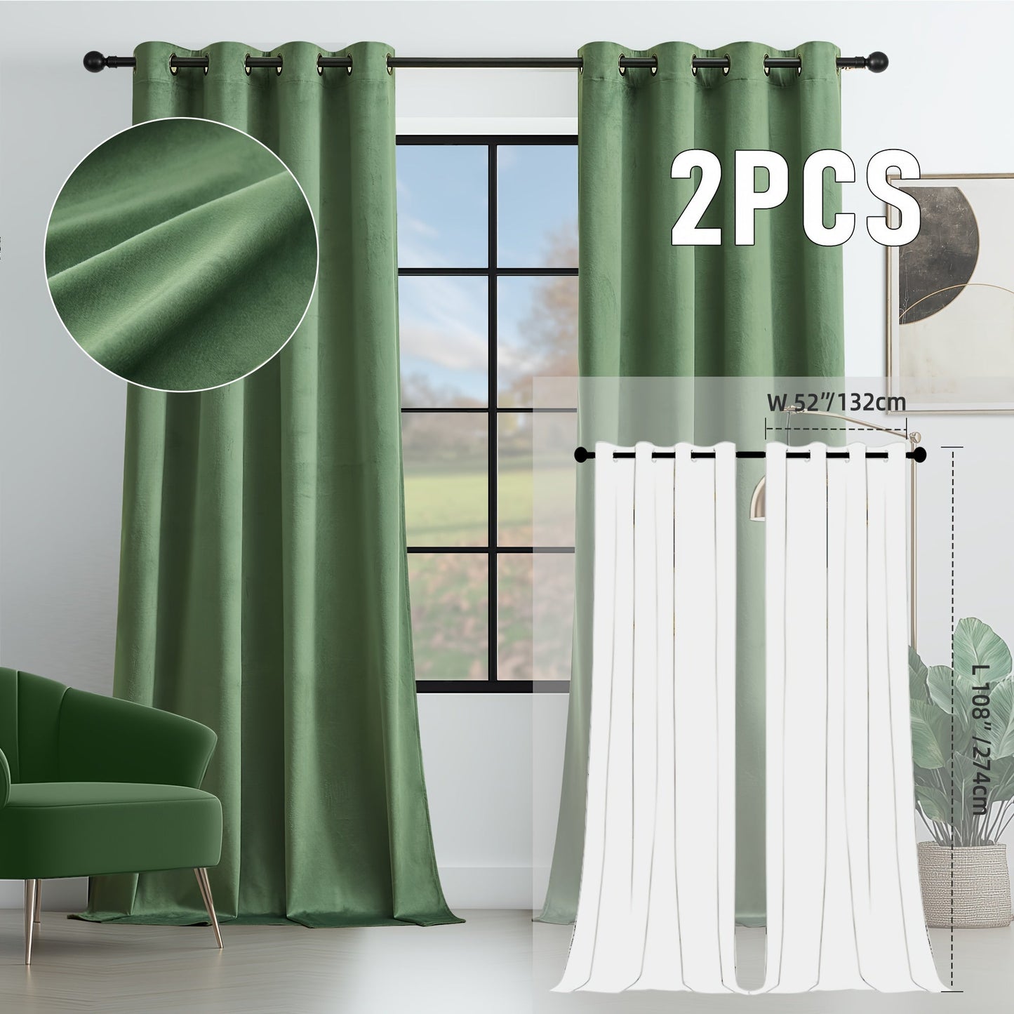 Velvet Room Darkening Curtains 2 Panels | Grommet Top Thermal Insulated Soundproof Blackout Curtains for Living Room Bedroom, Soft Solid Color Vintage Window Drapes