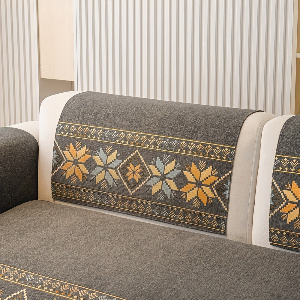 Sofa Cover, Chenille Bohemian-Style Couch Pad in Three Colors with Armrest and One-to-Four-Seat Sizes