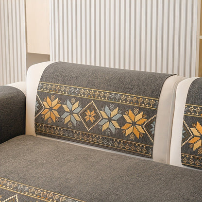 Sofa Cover, Chenille Bohemian-Style Couch Pad in Three Colors with Armrest and One-to-Four-Seat Sizes