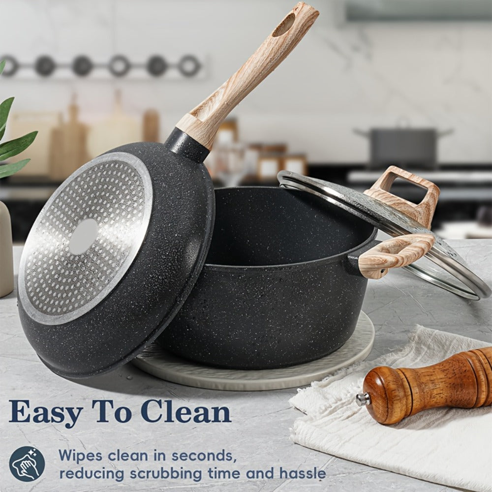 Pots and Pans Set 12-Piece Non-Stick Kitchen Cookware – Complete Cooking Set with Frying Pan | Durable Even-Heating Non-Stick Coating | Available in Black & White | Home Kitchen Essentials