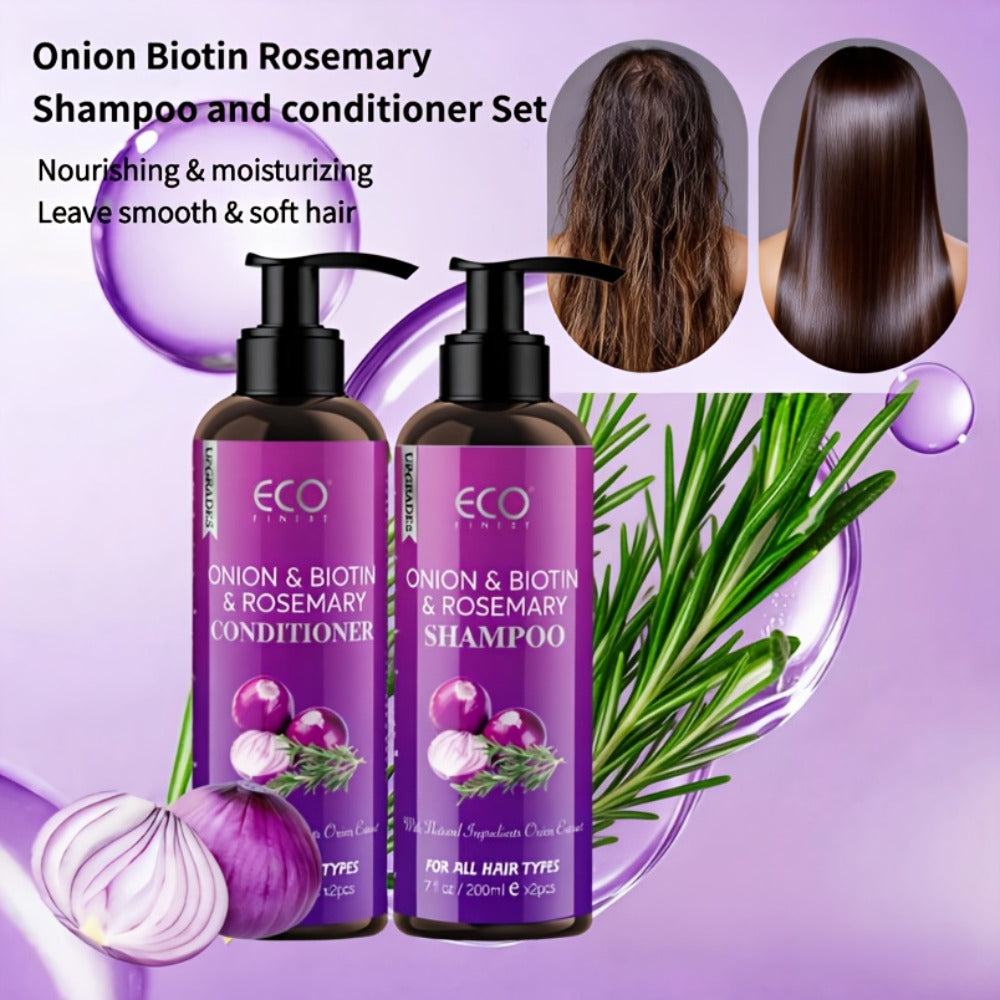 Onion Biotin Shampoo and Conditioner Set — Rosemary & Jojoba Oil, Anti-Dandruff, Strengthening & Nourishing for Dry Rough Damaged Hair, Promotes Hair Growth, Smoothing Formula, Men & Women