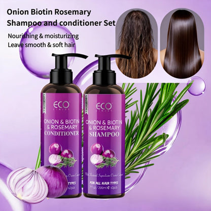 Onion Biotin Shampoo and Conditioner Set — Rosemary & Jojoba Oil, Anti-Dandruff, Strengthening & Nourishing for Dry Rough Damaged Hair, Promotes Hair Growth, Smoothing Formula, Men & Women