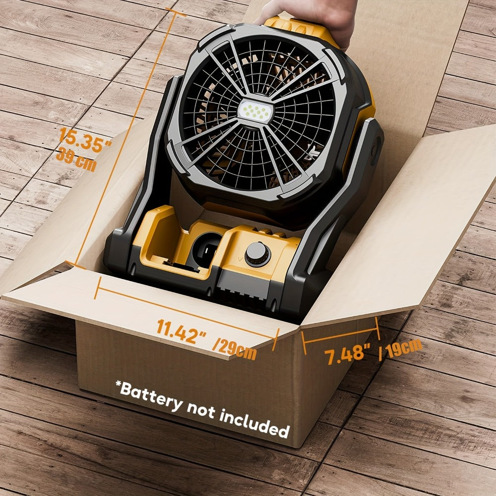 Cordless Jobsite Fan Compatible with DeWalt 20V Max Battery, LED Light Auto Oscillating 180° Tilt Adjustable Speed, Portable Battery Powered Fan with Hanging Hook for Camping, Garage and RV