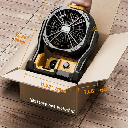 Cordless Jobsite Fan Compatible with DeWalt 20V Max Battery, LED Light Auto Oscillating 180° Tilt Adjustable Speed, Portable Battery Powered Fan with Hanging Hook for Camping, Garage and RV