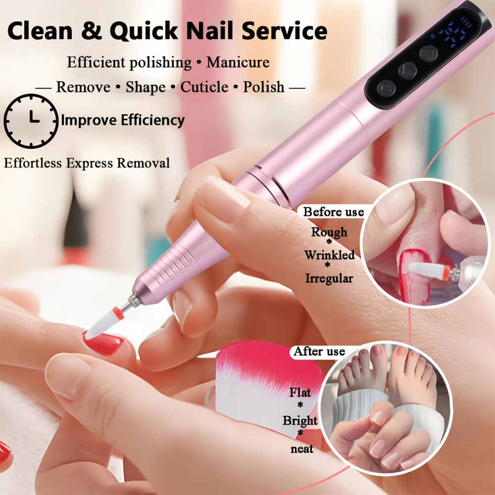35000RPM Electric Nail Drill Rechargeable – Portable USB-Powered Low Noise Nail Efile for Manicure & Pedicure | Professional Cordless Nail Drill for Acrylic & Gel Nails, Gift for Women