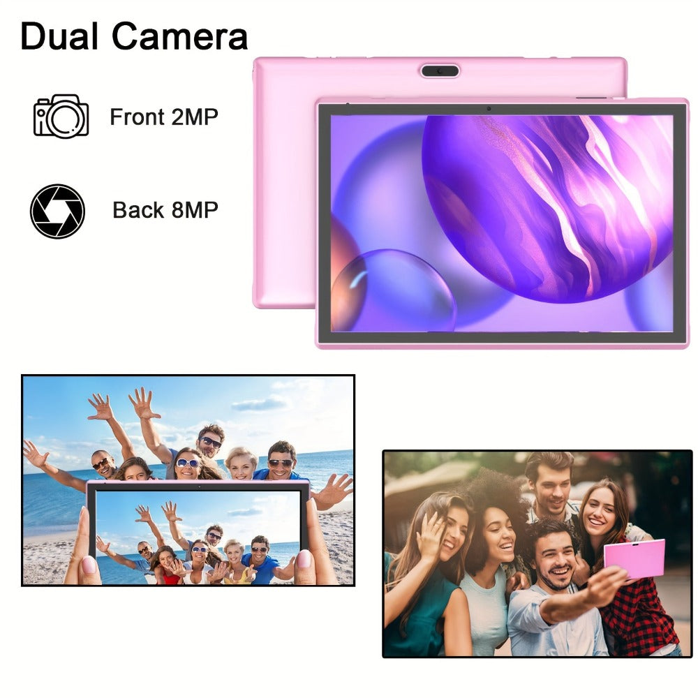 FHD Tablet 10 Inch Android 14 Wi-Fi 6, 6GB RAM 32GB ROM 6000mAh Long Battery, RK3326S Quad-Core Full HD IPS Touchscreen, 2MP+8MP Dual Camera Type-C G-Sensor, Long Battery Life Tablet for Work Entertainment Travel – Pink Grey