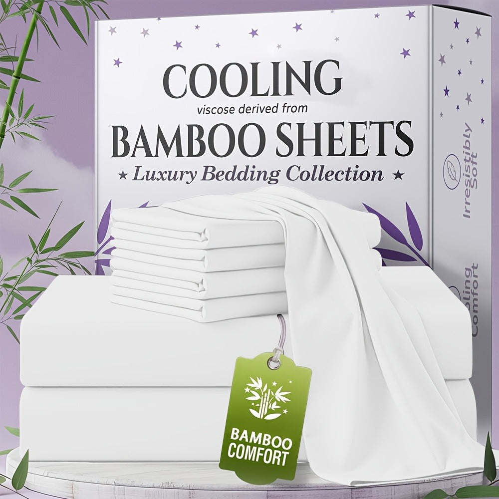 Bed Sheet Set Bamboo-Derived Fabric in 4- or 6-Piece Configuration with Extra-Deep Pocket and Fifteen Colors