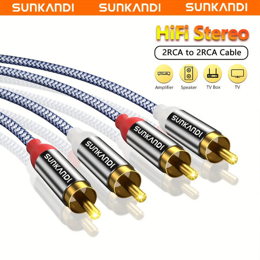 Gold-Plated 2RCA to 2RCA Stereo Audio Cable High-Fidelity Sound for Home Theater HDTV Gaming Consoles Hi-Fi Systems Amplifiers DVD Players Stylish Gold Connectors Lossless Audio Transmission
