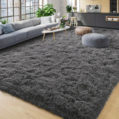 Area Rug, 6x9 Foot Tie-Dye Coffee Plush Shag Style with Machine-Wash Care and Source-Listed Backing