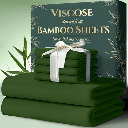 Bed Sheet Set Bamboo-Derived Fabric with Four Bed Sizes, Documented Sheet Dimensions and Thirteen Colors