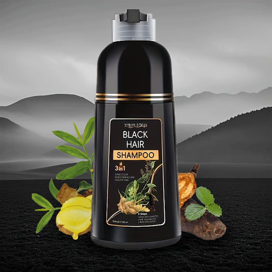 3-in-1 Black Hair Dye Shampoo & Beard Color Cleanser — Natural Herbal Formula, Fast Coloring, Long-Lasting, Gentle Moisturizing, All Hair Types, Men & Women, 500ml