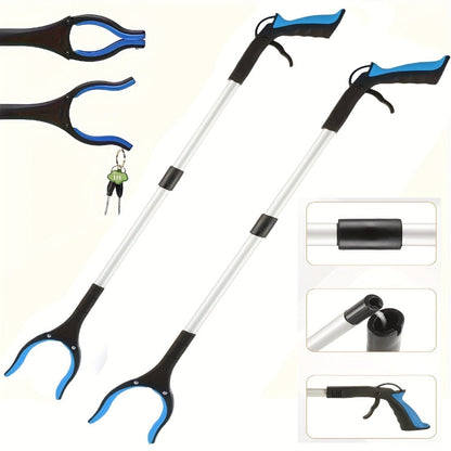 Thirty-Two-Inch Foldable Grabber Reacher Tool with Rotating Jaw, Magnetic Tip and Two- or Four-Piece Blue Sets