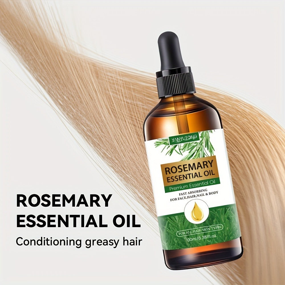 Rosemary Essential Oil Set with Three 100mL Amber Dropper Bottles for Home Fragrance and DIY Scent Projects