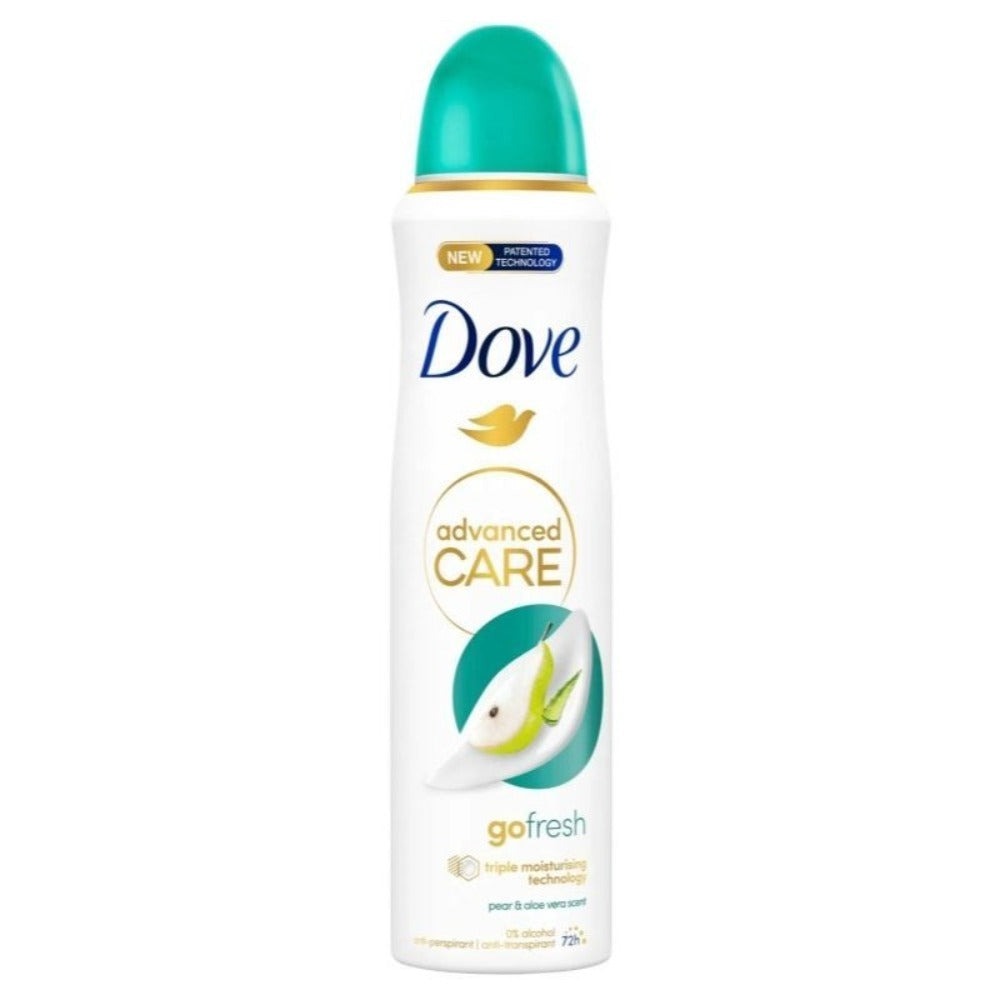 Dove Advanced Care Go Fresh Pear & Aloe Vera Antiperspirant Spray, Two 150 ml Cans with Green Caps