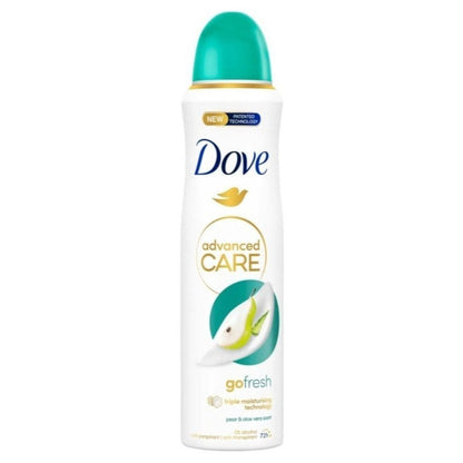 Dove Advanced Care Go Fresh Pear & Aloe Vera Antiperspirant Spray, Two 150 ml Cans with Green Caps